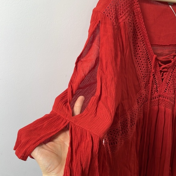 Harlow crochet embroidered boho tunic dress L burnt orange rust Boho hippie - Picture 3 of 11